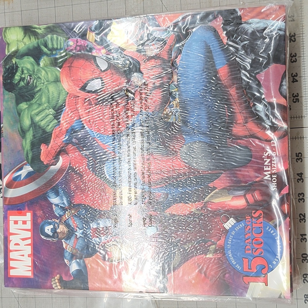 Marvel 15 Days of Socks Set, Mens Size 6-12, In Plastic